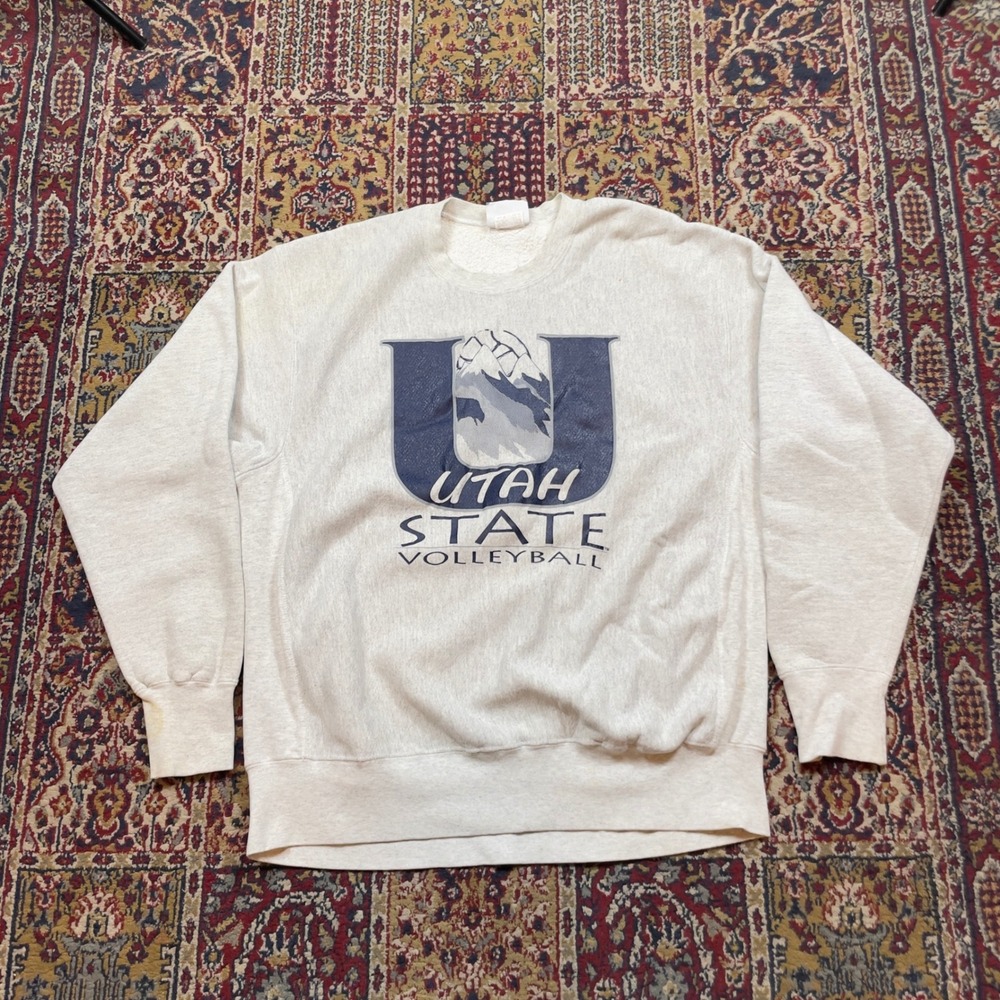 VTG 90s Lee Cross Grain Utah State Volleyball Sweatshirt Heather Grey XL‎ USA